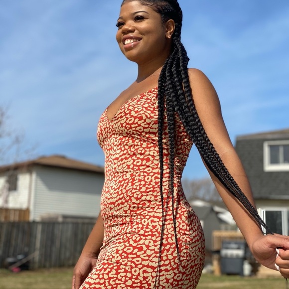 PrettyLittleThing Red Leopard Pront Ruffled High Low Dress - US8 - Picture 6 of 6